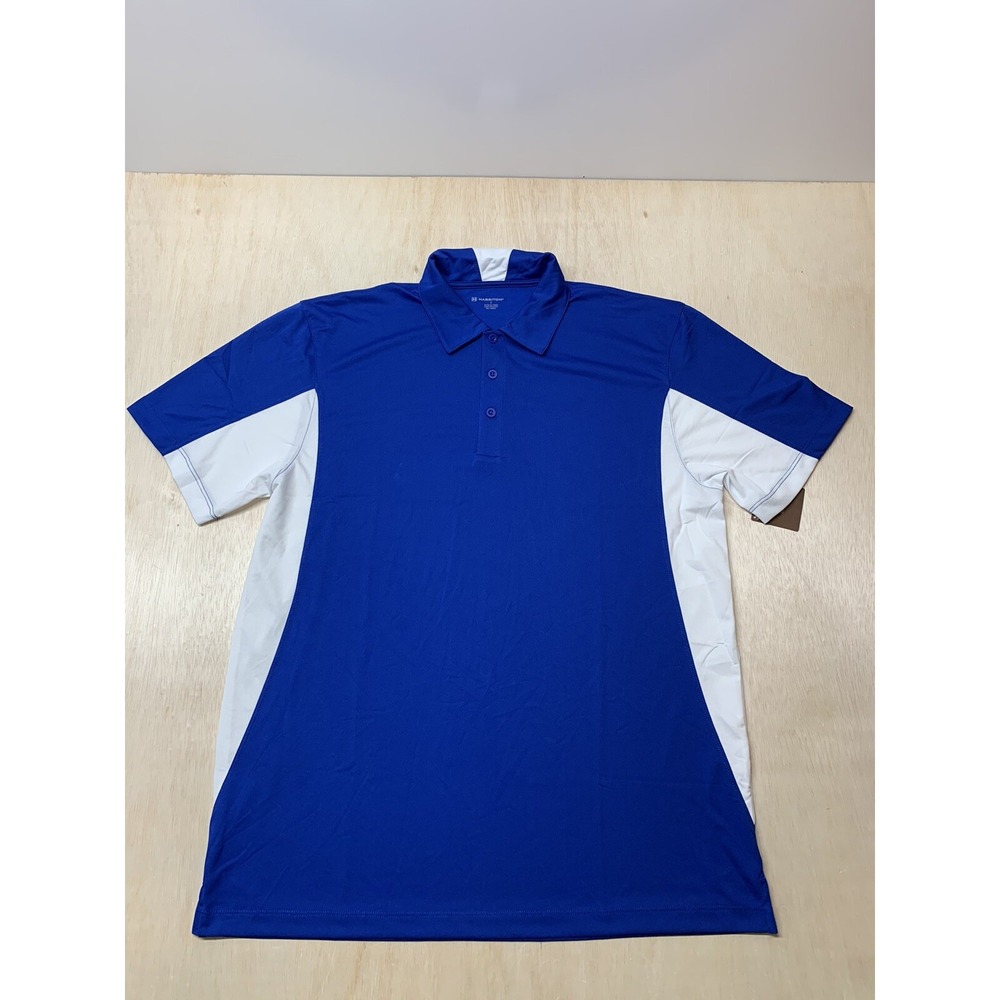Harriton mens Polo Shirt Size Large Blue &‎ White